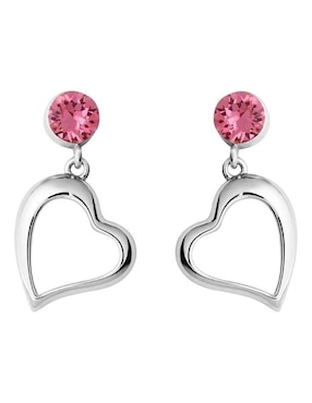 Aretes de corazón Mayfer Joyería con acabado baño rodio cristal