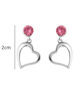 Aretes de corazón Mayfer Joyería con acabado baño rodio cristal