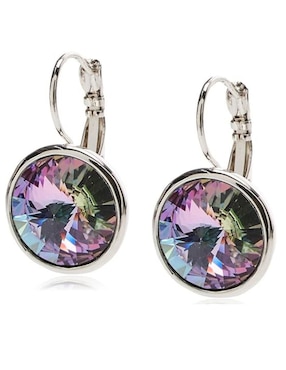 Aretes huggies redondos Mayfer Joyería con acabado baño rodio cristal