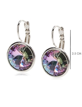 Aretes huggies redondos Mayfer Joyería con acabado baño rodio cristal