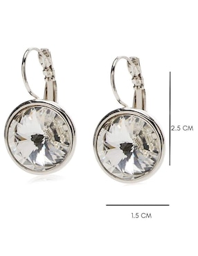 Aretes redondos Mayfer Joyería con acabado baño rodio cristal