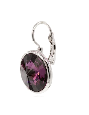Aretes circulares Mayfer Joyería con acabado baño rodio cristal