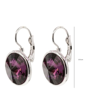 Aretes circulares Mayfer Joyería con acabado baño rodio cristal