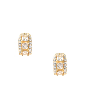 Aretes Huggies Circulares Artre De Plata P 925 Con Acabado Dorado Zirconia