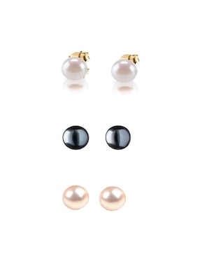 Set de aretes redondos Greg J.M. de oro con acabado brillante perla