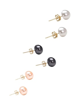 Set de aretes redondos Greg J.M. de oro con acabado brillante perla