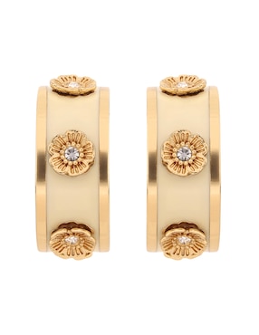 Arracadas de flor Coach 3.1 Mday Pearls And Florals con acabado brillante cristal