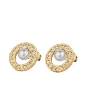 Aretes circulares Luckyly Emy con acabado baño de oro perla