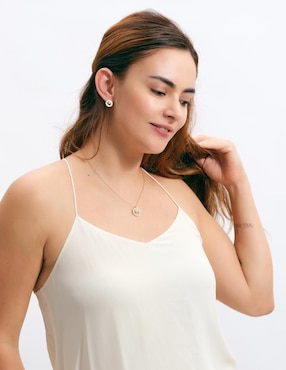 Set de collar y aretes Luckyly Emy baño de oro 14 K perla