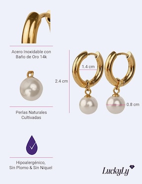 Arracadas Luckyly Connie con acabado baño de oro imitación perla