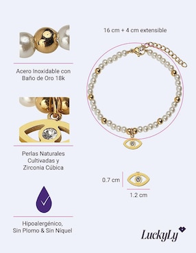 Pulsera Luckyly con perla 18 k Annie Ojo Turco con acabado brillante