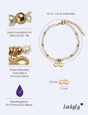 Pulsera Luckyly con perla 18 k Annie Infinito