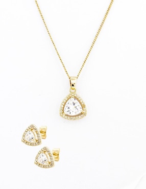 Aretes Y Collar De Triangulo The Golden Store Zirconia