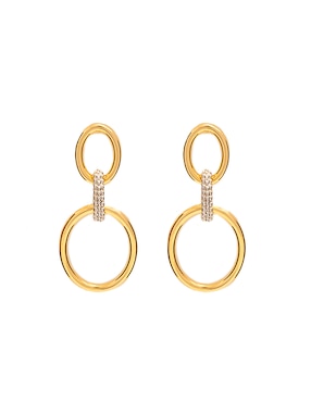 Aretes Largos Circulares Aurela 18k Classic Collection Con Acabado Chapa De Oro Zirconia