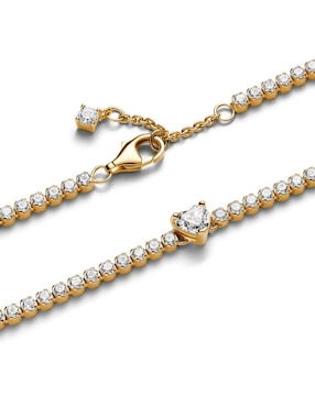Brazalete Pandora de plata con zirconia cúbica p 925 y 14 k con acabado brillante