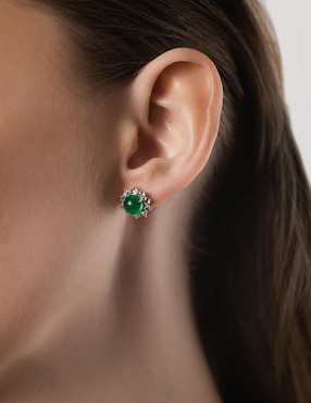 Broqueles circulares Gladkova Joyería de plata P 925 agata verde natural