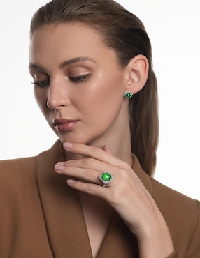 Broqueles circulares Gladkova Joyería de plata P 925 agata verde natural