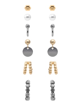 Set De Aretes Nine West Tritone Rounds And Discs Con Acabado Brillante