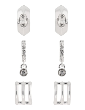 Set Aretes Cortos Nine West Embedded Stones Con Acabado Brillante