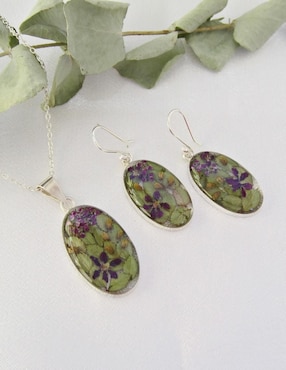 Aretes y collar Petick Hiedra Morada de plata P925