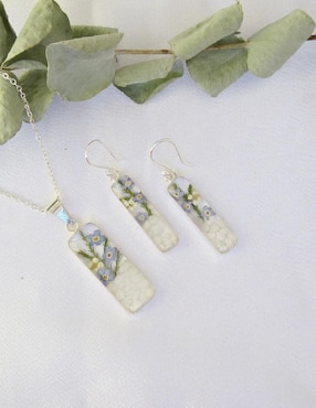 Aretes y collar Petick Jardín Azul de plata P925