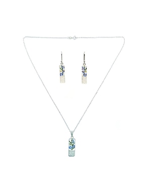 Aretes y collar Petick Jardín Azul de plata P925