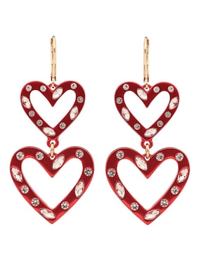 Aretes Largos De Corazón Karl Lagerfeld Rouge Con Acabado Brillante Cristal