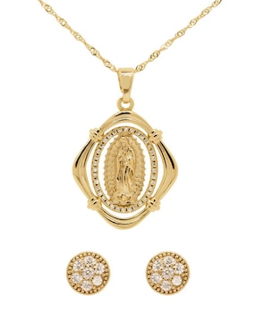 Aretes Y Collar Oro Angelus Virgen De Guadalupe Zirconia