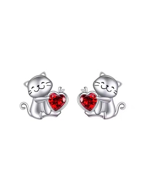 Broqueles De Gato Miow Kiki De Plata P925 Con Acabado Brillante Zirconia