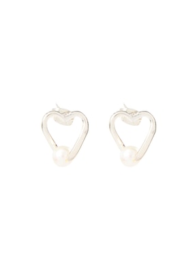 Aretes de corazón Mauricio Serrano Jewelry de plata P 925 con acabado brillante perla