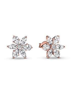 Aretes de flor Pandora de plata P 925 con acabado brillante zirconia cúbica