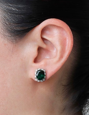 Aretes ovalados Carré Vintage de plata P 925 con acabado brillante zirconia