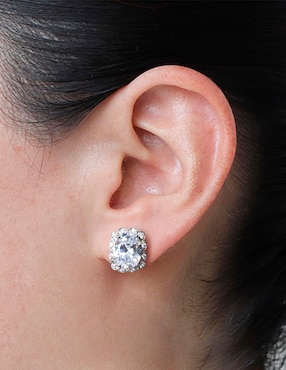 Aretes ovalados Carré Vintage de plata P 925 con acabado brillante zirconia