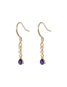 Aretes largos de gota Carré Teardrop Amatista con acabado brillante cristal