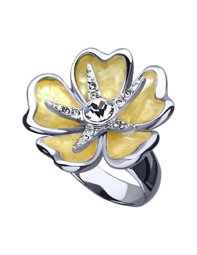 Anillo multi gemas de flor Ocean Heart Elegance cristal con acabado baño de oro blanco