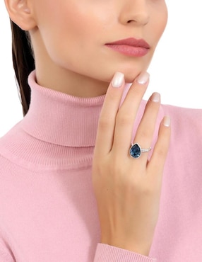 Anillo con gema ovalado Ocean Heart Elegance cristal con acabado baño de oro blanco