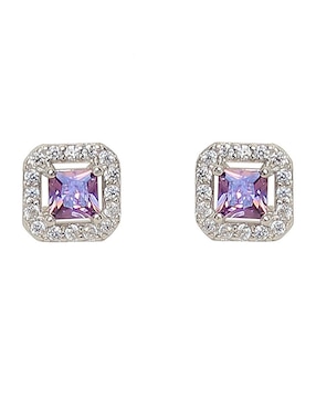 Aretes cuadrados Sofia Blum de plata P 925 con acabado baño rodio circonita
