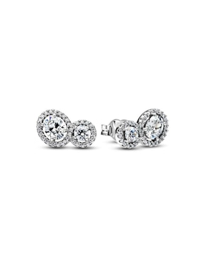 Aretes redondos Pandora de plata P 925 con acabado brillante zirconia cúbica