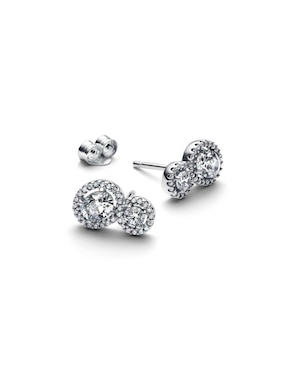 Aretes redondos Pandora de plata P 925 con acabado brillante zirconia cúbica