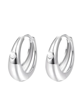 Aretes de aro Mink de plata P 925 con acabado brillante circonita