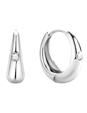 Aretes de aro Mink de plata P 925 con acabado brillante circonita