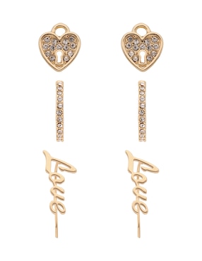Set de aretes Nine West Love Charms con acabado brillante zirconia