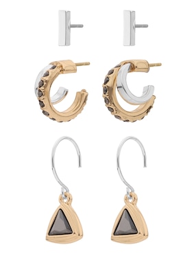 Set de aretes Nine West Tritone Emblemson acabado brillante zirconia