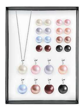 Aretes y collar Zvezda Éclair de plata P 925 perla de cristal