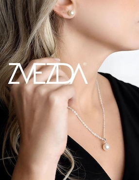 Aretes y collar Zvezda Éclair de plata P 925 perla de cristal