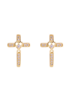 Aretes de cruz Oro Angelus con acabado brillante zirconia