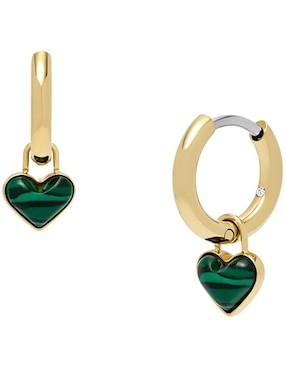 Aretes de corazón Fossil Jewelry con acabado brillante malaquita