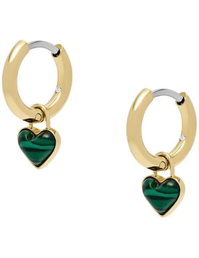 Aretes de corazón Fossil Jewelry con acabado brillante malaquita