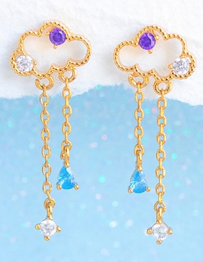 Aretes largos de nube Girls Crew Reigning Clouds 18 k con acabado chapa de oro zirconia cúbica
