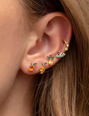 Set de aretes de frutas Girls Crew Basket 18 K con acabado chapa de oro zirconia cúbica